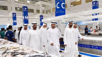Sheikh Mohammed bin Rashid Al Maktoum tours the recently opened Waterfront Market which replaced the Deira Fish Market. Courtesy-Dubai Media Office)