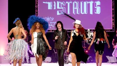 The band The Stauts play as Miss England 2014 contestants walk.