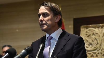 US special envoy Amos Hochstein addresses the media after meeting Lebanese Parliament Speaker Nabih Berri in Beirut on November 20. AFP