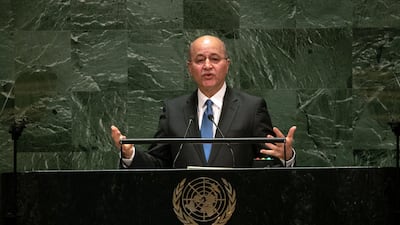 Barham Salih, Iraq's president, speaks during the 2019 UN General Assembly. Bloomberg