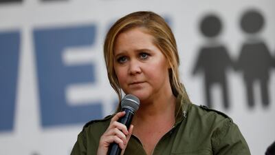 Actor Amy Schumer speaks during the Los Angeles March for Our Lives march in 2018. Reuters