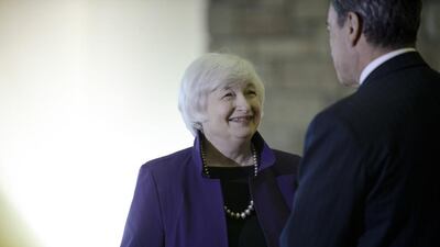 Janet Yellen, the chairwoman the US Federal Reserve, left, speaks with Mario Draghi, the president of the European Central Bank. The ECB, as most other central banks, will look at its policies once the Fed triggers its own action. Bradly Boner / Bloomberg