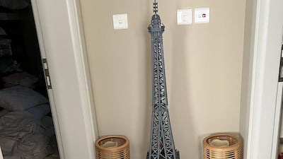 A 150cm Eiffel Tower made of Lego in the hallway