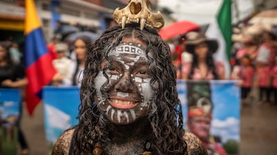 A child dressed as Cachacero during the San Martinidad parade as part of the 56th Folkloric and Tourist International Festival of the llano in San Martin, Colombia. The Cuadrillas de San Martin is an almost 300-years old tradition where the horsemen in San Martin show their skills in a contest with a series of 10 games. Getty Images