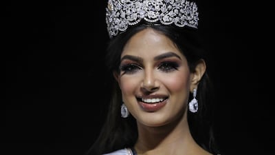 Miss Universe 2021, Harnaaz Sandhu of India, wearing the Power of Unity crown crafted by Lebanese jeweller Mouawad. EPA