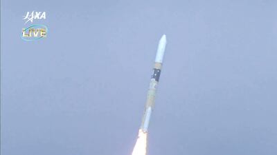 Still from the livestream of the KhalifaSat Launch, at Tanegashima Space Centre, Japan.