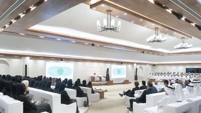 Guests and dignitaries attend a lecture by Professor Nina Tandon. Rashed Al Mansoori / Ministry of Presidential Affairs