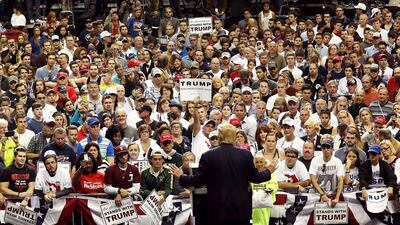 Republican nomination candidate Donald Trump at a rally in Florida earlier this month. Trump appeals to working class people, who feel they have been left behind in today’s economy. Joe Raedle / Getty Images