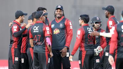 Chris Gayle, centre, revealed the name of his newborn daughter as Blush, but many are doubting whether it is genuine. Pawan Singh / The National