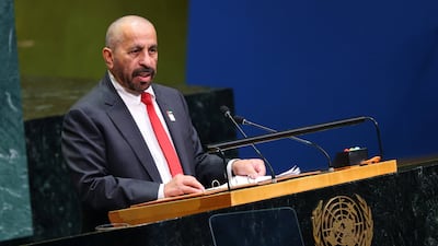 Khalifa Al Marar, UAE Minister of State, addresses the UN General Assembly in New York. Reuters