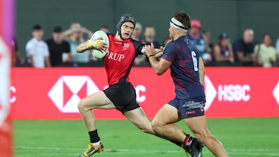 DESS College and Dubai College during the Gulf Under-19 Boys final at the Emirates Dubai Sevens. Victor Besa / The National