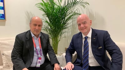 Iranian football federation president Mehdi Taj, left, alongside president of Fifa Gianni Infantino. Photo: IRNA