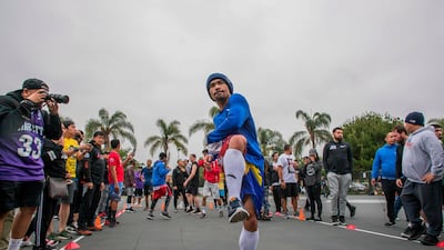Manny Pacquiao trains in the morning with fans and friends at Pan Pacific Park in Los Angeles. AFP