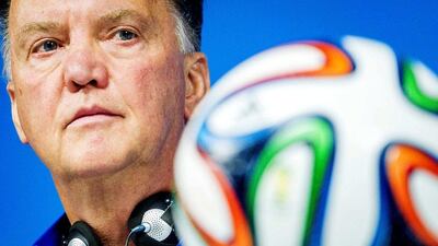 Netherlands coach Louis van Gaal shown at a press conference ahead of his team's World Cup semi-final match with Argentina on Wednesday. Koen van Weel / EPA / July 8, 2014