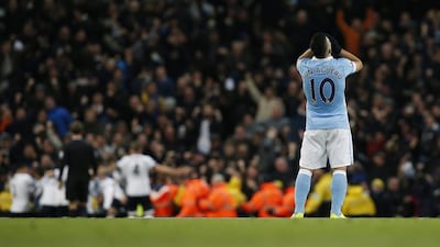 Manchester City’s Sergio Aguero looks dejected after Christian Eriksen scored the second goal for Tottenham. Reuters / Andrew Yates