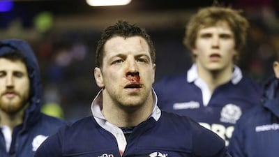 Scotland's Alasdair Dickinson looks on as England receive the Calcutta Cup following their Six Nations match at Murrayfield Stadium last Saturday. Russell Cheyne / Reuters