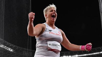 Poland's Anita Wlodarczyk reacts during the women's hammer throw final.