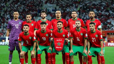 The Morocco starting XI before the match in Al Rayyan. AFP