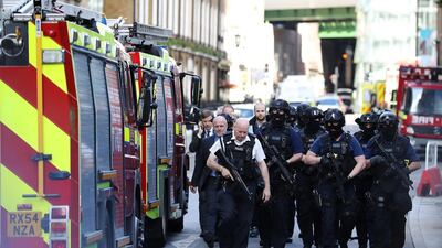 Counter terrorism officers march near the scene of the London Bridge attack in June 2017. Getty Images