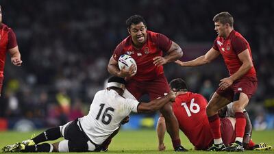 England's Billy Vunipola scores a try on Friday night during his team's Rugby World Cup opening victory at Twickenham. Dylan Martinez / Reuters / September 18, 2015