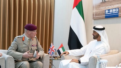 Sheikh Mohamed bin Zayed, Crown Prince of Abu Dhabi and Deputy Supreme Commander of the UAE Armed Forces meets with Lt Gen Sir John Lorimer, UK’s Defence Senior Advisor to the Middle East. Rashed Al Mansoori / Ministry of Presidential Affairs