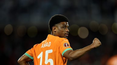 Ivory Coast's forward #15 Amad Diallo celebrates scoring the team's first goal during the Africa Cup of Nations (CAN) round of 16 football match between Ivory Coast and Burkina Faso at the Grand Stadium in Marrakesh on January 6, 2026. (Photo by FRANCK FIFE / AFP)