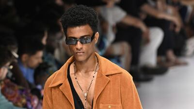 Proportions taken from early 2000s sportswear on the runway at the Dolce & Gabbana spring/summer 2023 menswear show. Photo: EPA