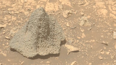 Nasa's Perseverance rover spotted this unusual rock, which resembles a helmet, this month. Photo: Nasa