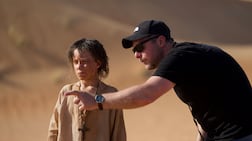 Child actor Ezra Carlisle and director Damien McCarthy on the set of Hokum in Abu Dhabi. Photo: Abu Dhabi Film Commission