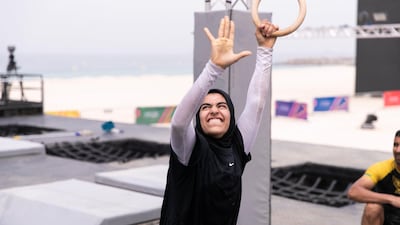 Wipeout obstacle at the Gov Games site on Kite Beach. All Photos by Reem Mohammed / The National