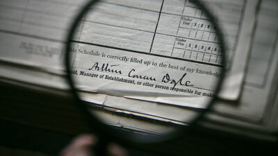 The signature of author Arthur Conan Doyle, best known for writing the Sherlock Holmes books, on a census record. PA