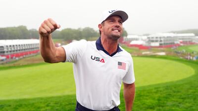 Bryson DeChambeau of Team United States on the 18th green at the Bethpage Black Course, Farmingdale, New York, during a practice round. PA