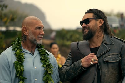 Dave Bautista as James and Jason Momoa as Jonny in the Wrecking Crew, which Momoa wrote. Photo: Prime Video