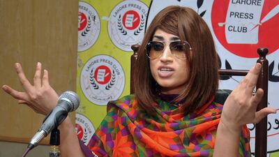 Pakistani social media star Qandeel Baloch speaks at a press conference in Lahore on June 28, 2016, weeks before her murder. AP Photo