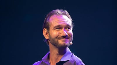 Nick Vujicic on stage during a motivational speech at Dubai's Coca-Cola Arena this week. Courtesy Najahi Events