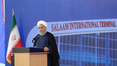 Iranian President Hassan Rouhani speaks during the inauguration ceremony of a new terminal at the Iran international Imam Khomeini airport outside Tehran. EPA