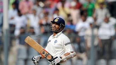 Sachin Tendulkar walks off after his dismissal for 94 against the West Indies today.
