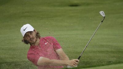 Tommy Fleetwood, of England, hits from a bunker on the 15th hole during the third round of the US Open golf tournament Saturday, June 17, 2017, at Erin Hills in Erin, Wisconsin. A Charlie Riedel / AP Photo