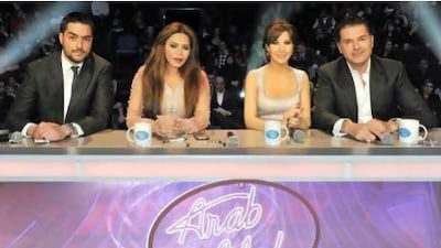 The judges for the 2013 Arab Idol: Hassan El Shafel, left, Ahlam, Nancy Ajram and Ragheb Alama. Courtesy MBC