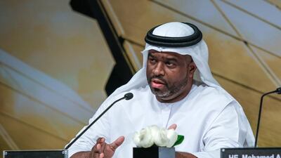 Bader Al Lamki, the director of clean energy at Masdar, at the press conference to announce the third phase in the MBR solar park totalling 800MW. Victor Besa for The National