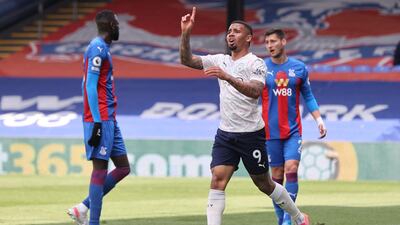 Manchester City's striker Gabriel Jesus celebrates scoring against Crystal Palace. AFP