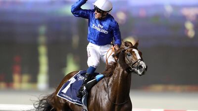 Hawkbill and William Buick after winning the Dubai Sheema Classic. Chris Whiteoak / The National