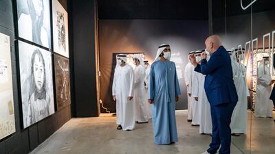 Sheikh Mohammed bin Rashid, Vice President and Ruler of Dubai, views an exhibit.