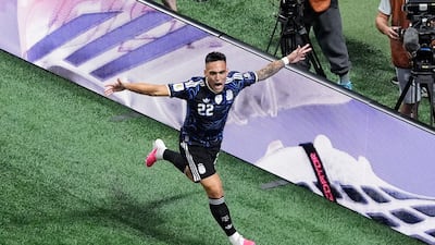 Lautaro Martinez celebrates scoring Argentina's second goal. Reuters
