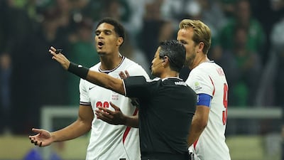 England's Jarell Quansah after being sent off by referee Alireza Faghani. Reuters