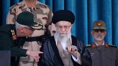 Iran's Supreme Leader Ayatollah Ali Khamenei attending a joint graduation ceremony for cadets of armed forces academies in Tehran. KHAMENEI. IR / AFP