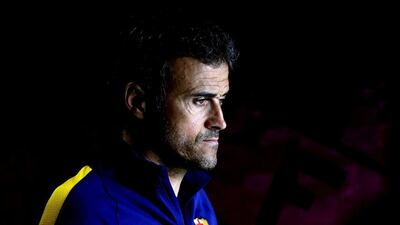 Barcelona manager Luis Enrique shown going to training on Saturday ahead of his team's Sunday La Liga match. Alberto Estevez / EPA / May 7, 2016