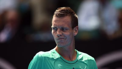epa05126681 Tomas Berdych of the Czech Republic reacts during his quarter final match against Roger Federer of Switzerland at the Australian Open tennis tournament in Melbourne, Australia, 26 January 2016. EPA/LUKAS COCH AUSTRALIA AND NEW ZEALAND OUT