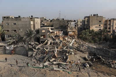 A scene of destruction in a residential area of Khan Younis in the southern Gaza Strip on Tuesday. Reuters