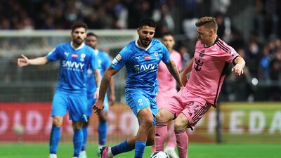 Aleksandar Mitrovic of Al Hilal battles for possession with Julian Gressel of Inter Miami. Getty